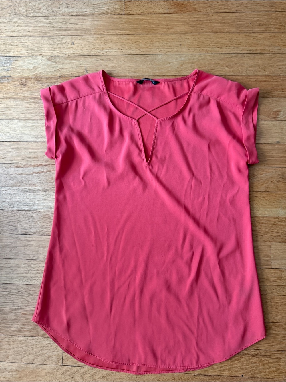 Women’s Coral Short-Sleeve Crisscross V-Neck Blouse